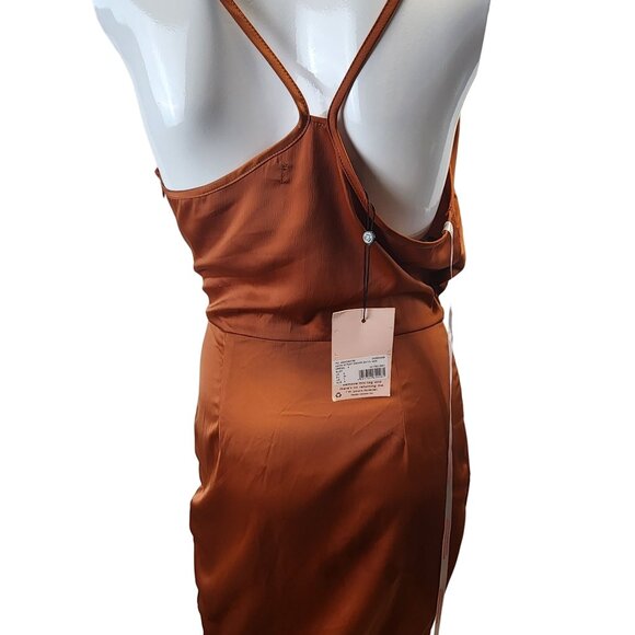 Missguided Rust Asymmetrical Strap Drape Satin Midi Dress Size 2 NWT - Picture 3 of 16